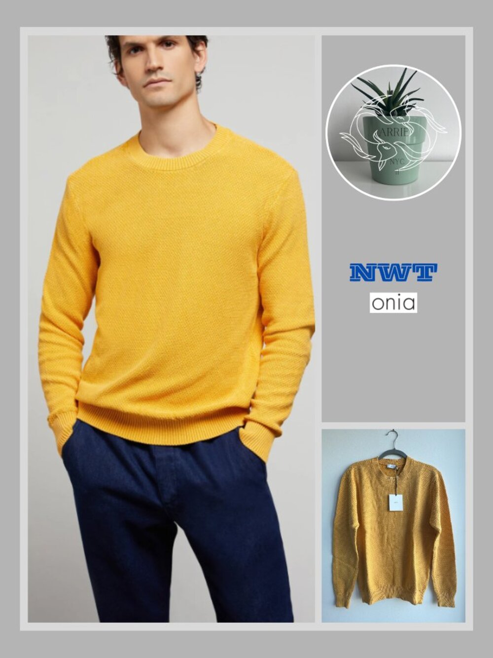 Onia - Men's Waffle-Knit Cotton Sweater - Apricot Yellow (M)